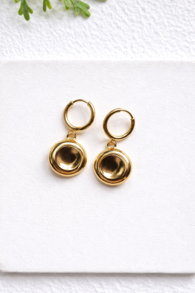 Gold Disc Charm Hoop Earring - PD418